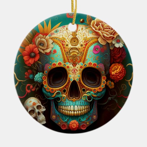 Sugar Skull Day Of The Dead Ceramic Ornament