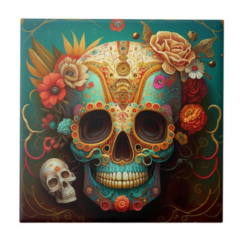 Sugar Skull Day Of The Dead Ceramic Tile