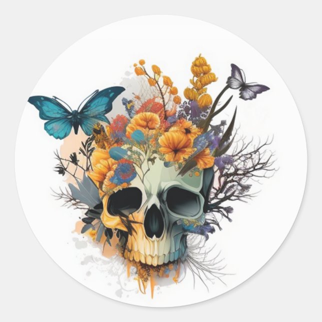 Sugar Skull Day of the Dead Classic Round Sticker (Front)
