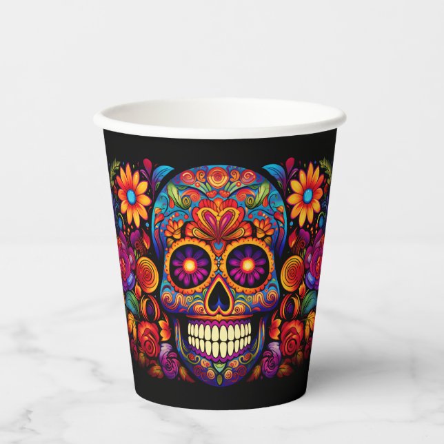 Sugar Skull Day of the Dead Colorful Paper Cup (Front)