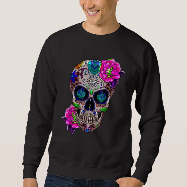 Sugar Skull Day Of The Dead Cool Bone Head Skulls  Sweatshirt (Front)
