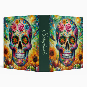 Sugar Skull Day of the Dead Decoupage 3 Ring Binder