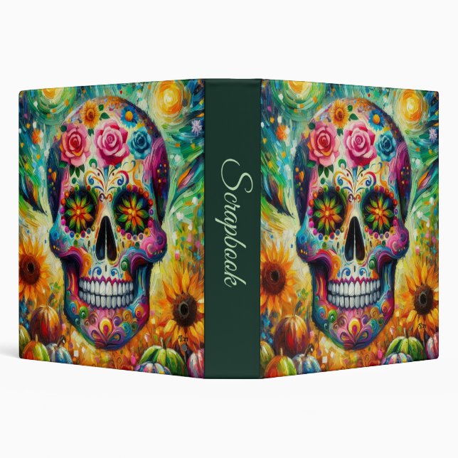 Sugar Skull Day of the Dead Decoupage 3 Ring Binder (Background)
