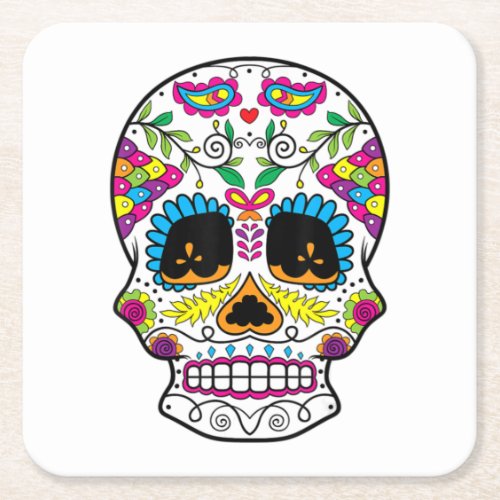 Sugar Skull Day Of The Dead Dia De Los Muertos Art Square Paper Coaster