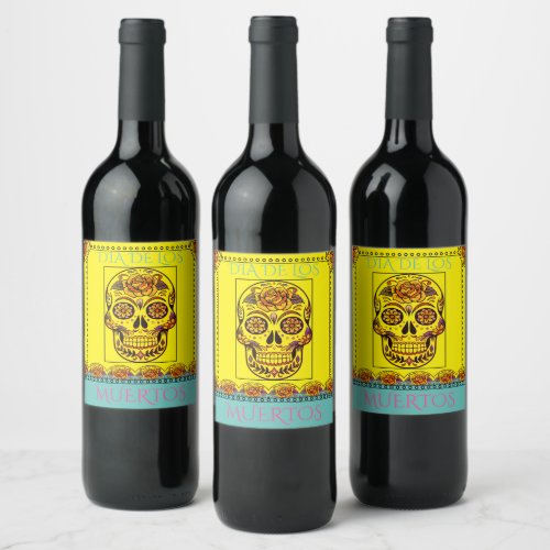 Sugar Skull Day Of The Dead Dia De Los Muertos Wine Label