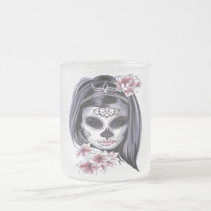 Sugar Skull Day of the Dead Día de Muertos Frosted Glass Coffee Mug