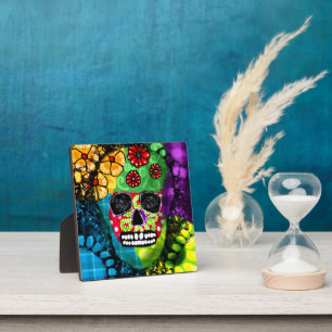 Sugar Skull Day of the Dead Floral Green Red Blue Plaque