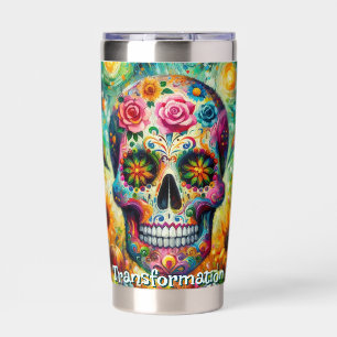 Sugar Skull Day of the Dead Floral Personalized Insulated Tumbler