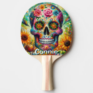 Sugar Skull Day of the Dead Floral Personalized Ping Pong Paddle