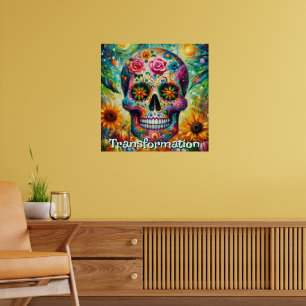 Sugar Skull Day of the Dead Floral Personalized Poster