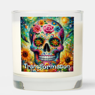 Sugar Skull Day of the Dead Floral Personalized Scented Candle