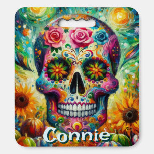Sugar Skull Day of the Dead Floral Personalized Seat Cushion