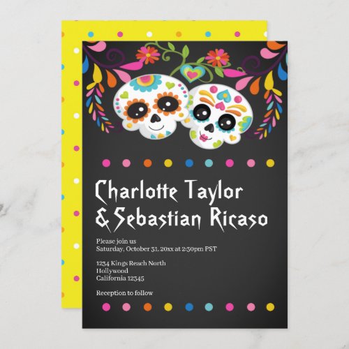Sugar Skull Day of The Dead Fun Colorful Wedding Invitation