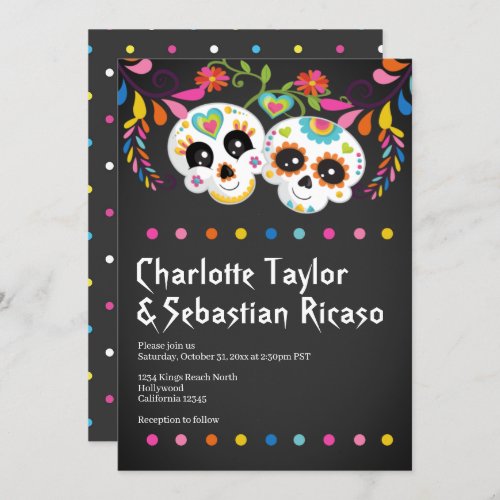 Sugar Skull Day of The Dead Fun Colorful Wedding Invitation