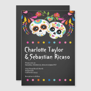 Sugar Skull Day of The Dead Fun Colorful Wedding Magnetic Invitation