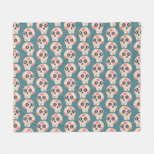 Sugar Skull Day of the Dead Green Fleece Blanket