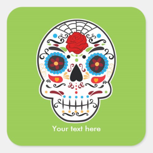 Sugar Skull Day of the Dead Green Party Stickers