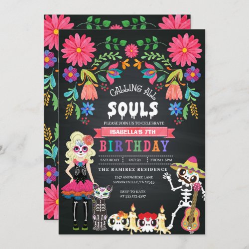 Sugar Skull Day of the Dead Halloween Birthday Invitation