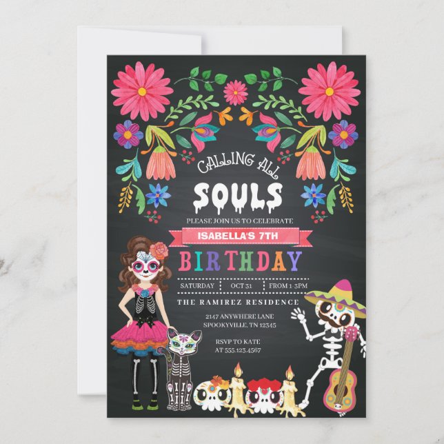 Sugar Skull Day of the Dead Halloween Birthday Invitation (Front)