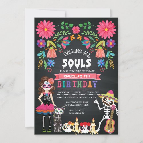 Sugar Skull Day of the Dead Halloween Birthday Invitation