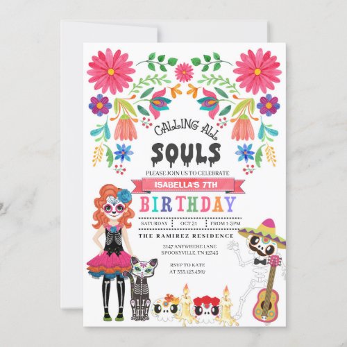 Sugar Skull Day of the Dead Halloween Birthday Invitation