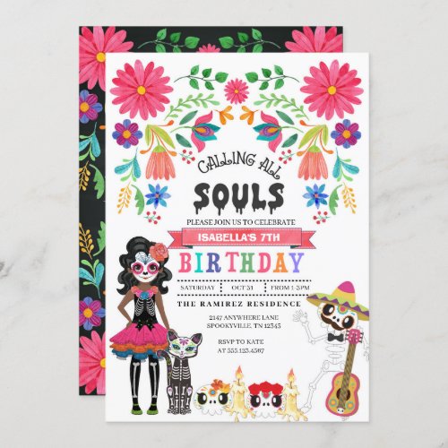 Sugar Skull Day of the Dead Halloween Birthday Invitation