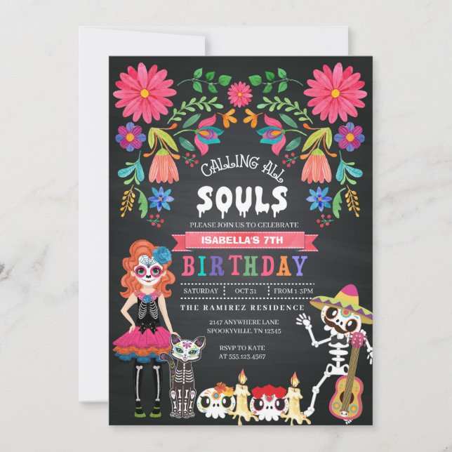 Sugar Skull Day of the Dead Halloween Birthday Invitation (Front)