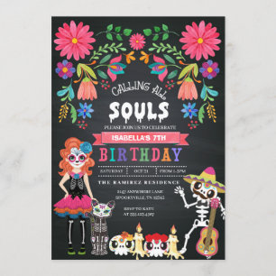 Sugar Skull Day of the Dead Halloween Birthday Invitation