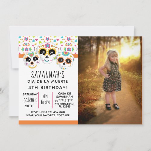 Sugar Skull Day of the Dead Halloween Birthday  Invitation