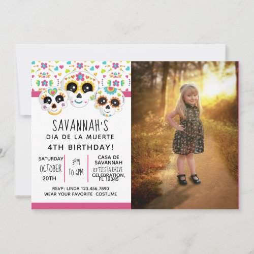 Sugar Skull Day of the Dead Halloween Birthday  Invitation