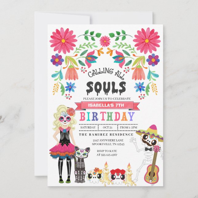 Sugar Skull Day of the Dead Halloween Birthday Invitation (Front)