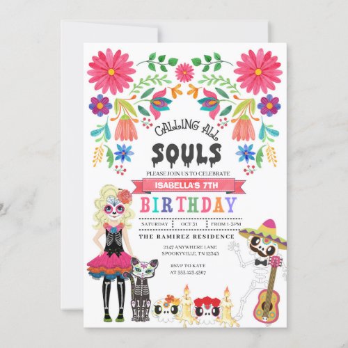 Sugar Skull Day of the Dead Halloween Birthday Invitation