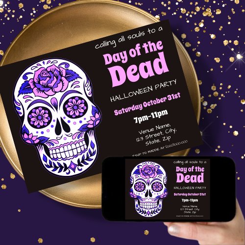 Sugar Skull  Day of The Dead Halloween Invitation