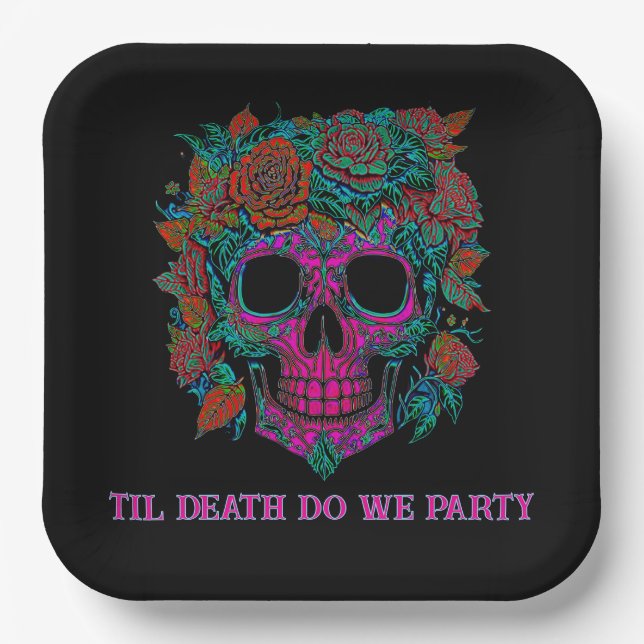 Sugar Skull Day of the Dead halloween Paper Plates (Front)