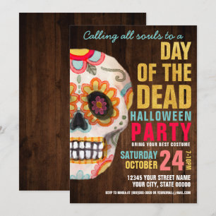 Sugar Skull Day of the Dead Halloween Party Invitation