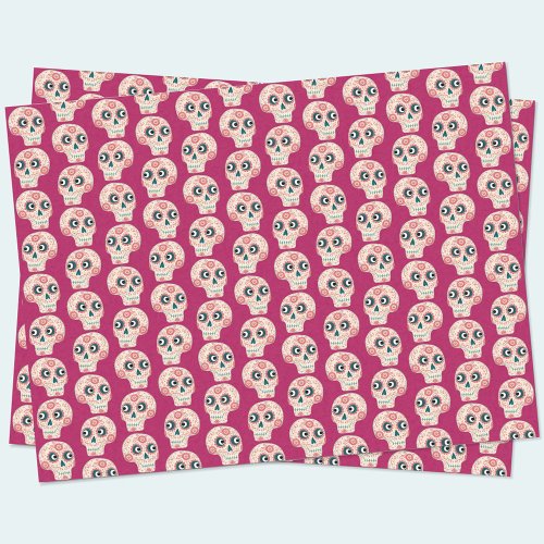 Sugar Skull Day of the Dead Magenta Pink Tissue Paper