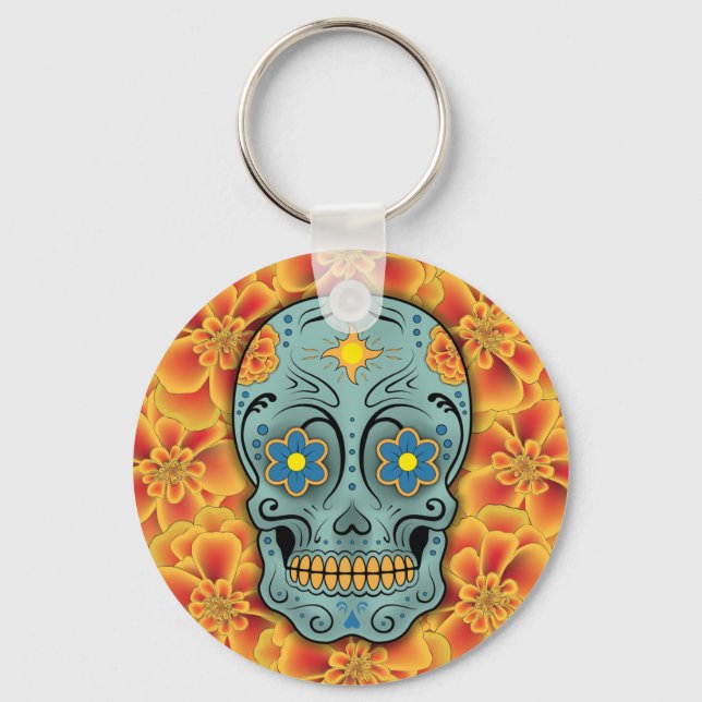 Sugar Skull - Day of the Dead (Marigold) Keychain (Front)