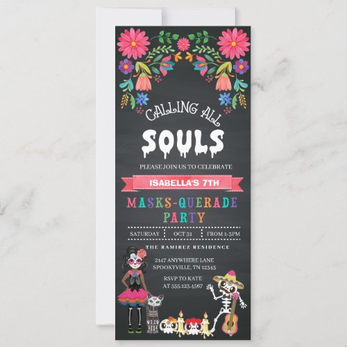 Sugar Skull Day of the Dead Masquerade Party Invitation