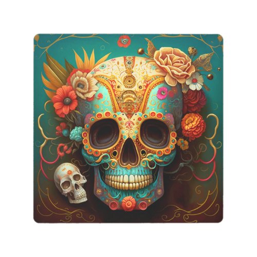 Sugar Skull Day Of The Dead Metal Print