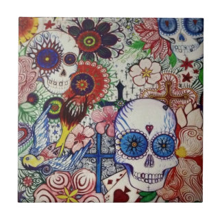 sugar skull day of the dead mexican tatto tile art