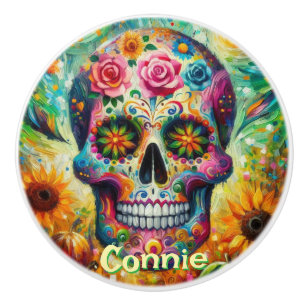 Sugar Skull Day of the Dead Personalized Ceramic Knob