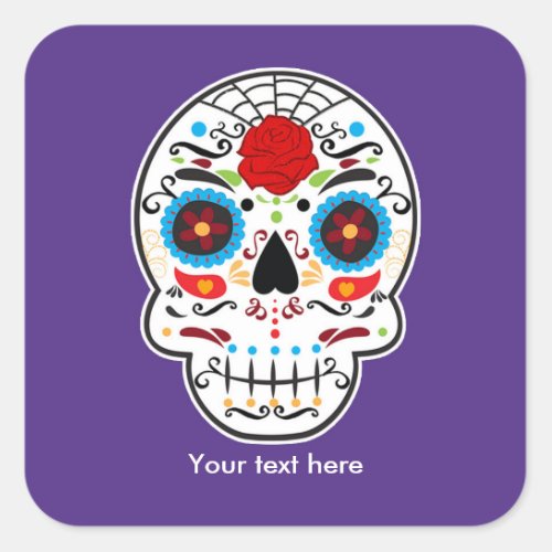 Sugar Skull Day of the Dead Purple Party Stickers