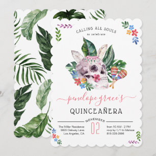 Sugar Skull Day of the Dead Quinceañera  Invitation