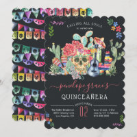 Sugar Skull Day of the Dead Quinceañera Invitation