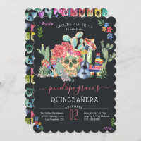 Sugar Skull Day of the Dead Quinceañera Invitation