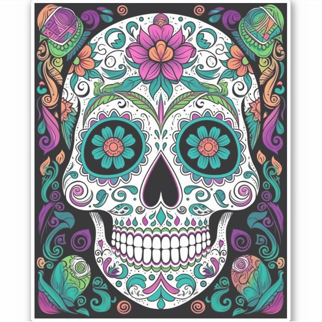 Sugar Skull Day Of The Dead Sticker (Front)