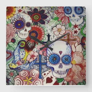 sugar skull day of the dead tattoo art clock