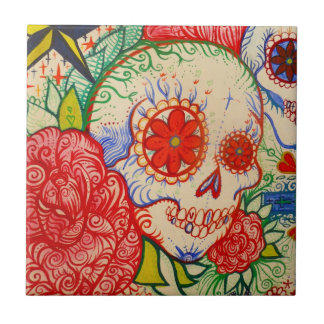 sugar skull day of the dead tattoo art wall tile