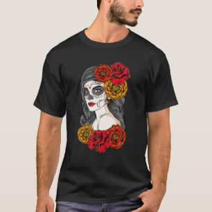 Sugar Skull Day Of The Dead Tattoo Colorful Flower T-Shirt