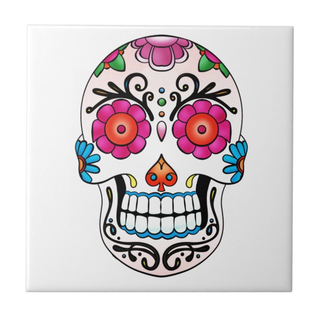Sugar Skull - Day of the Dead, Tattoo, Mexico Ceramic Tile (Front)
